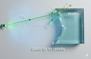 अवतल पृष्ठ पर अपवर्तन