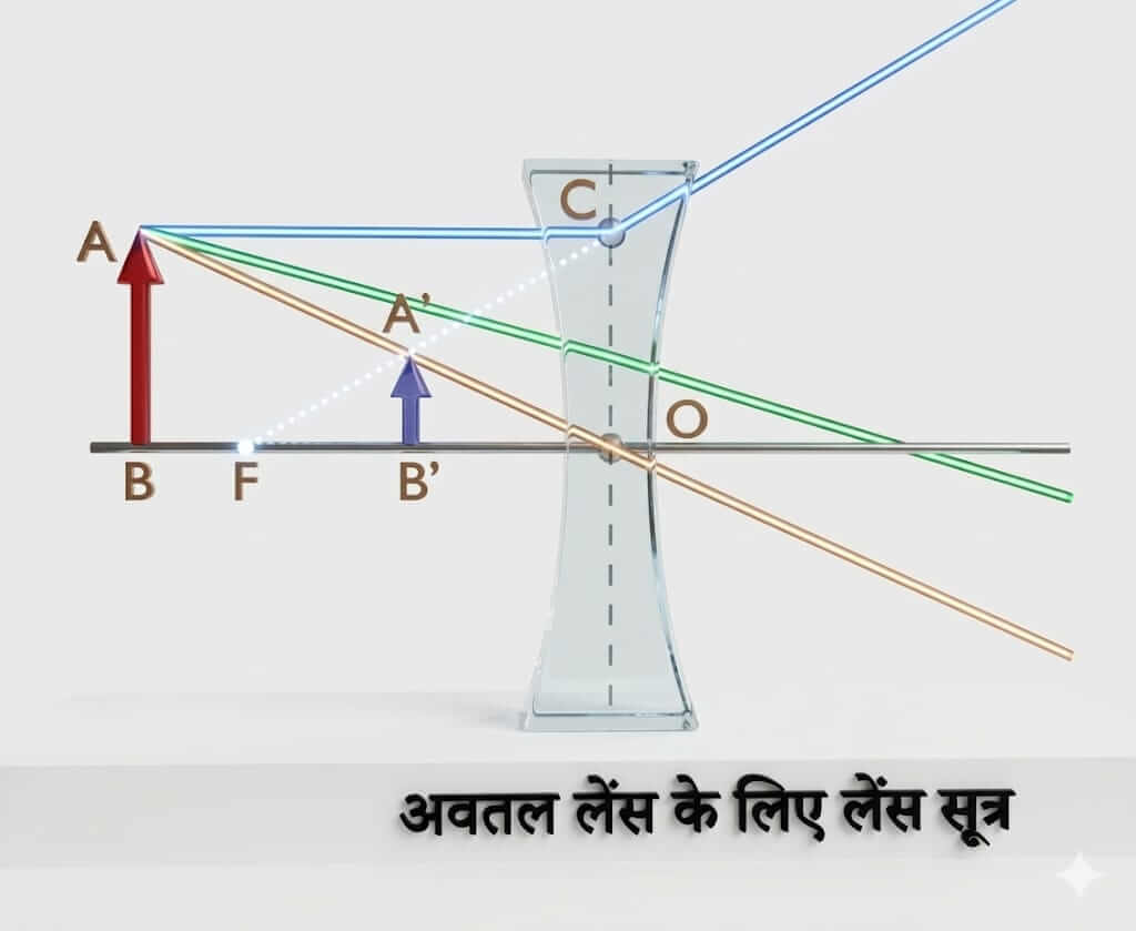 अवतल लेंस के लिए लेंस सूत्र (Lens formula)