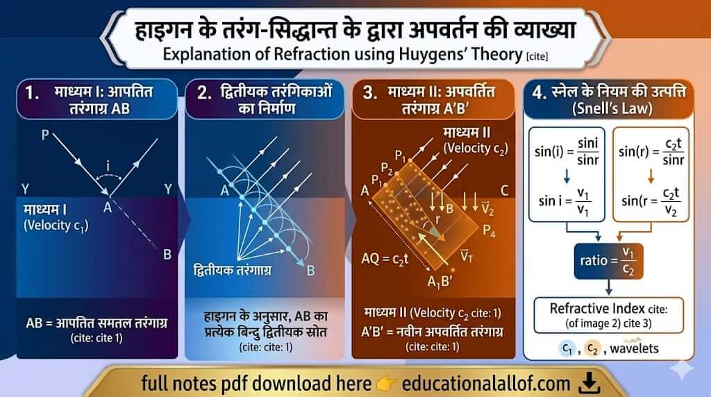 हाइगन के तरंग-सिद्धांत द्वारा अपवर्तन की व्याख्या by educationallof