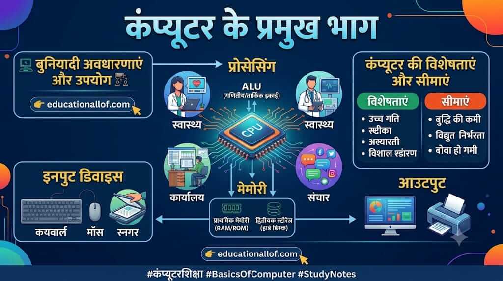 कंप्यूटर के प्रमुख भाग (Major Components of Computer in Hindi) by educationallof